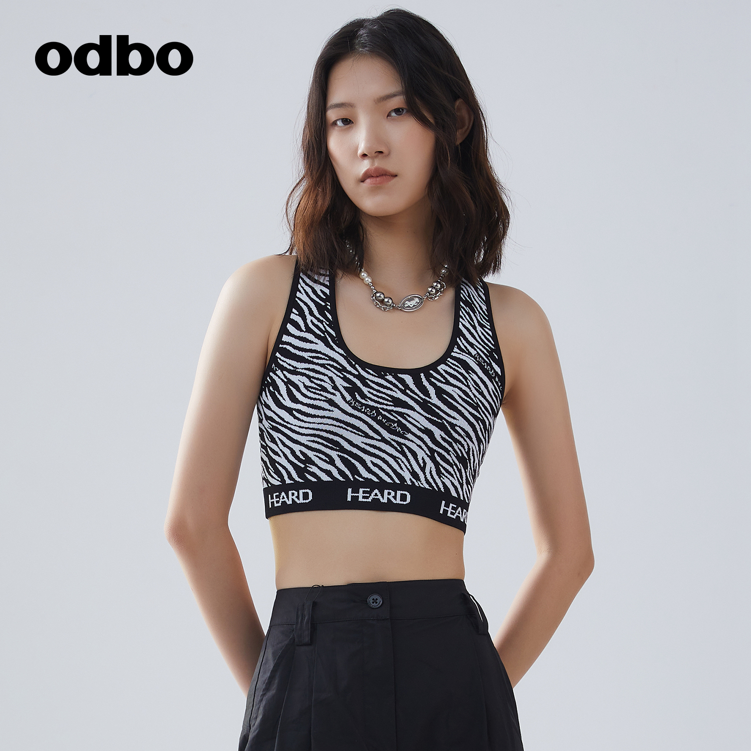 【HEARD】odbo欧宝夏季斑马纹背心女外穿时尚运动吊带工字