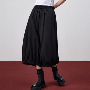 微胖裙裤 odbo 宽松设计感阔腿裤 女春夏薄款 欧迪比欧松紧腰灯笼裤