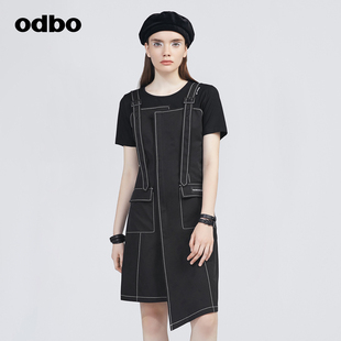 饰牛仔连衣裙女早秋外穿百搭背带裙 odbo 欧迪比欧原创设计明显装