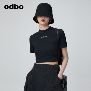 odbo 露脐短款 上衣 欧迪比欧原创设计不对称立领T恤女早秋2023新款