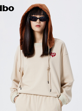 odbo 拼色抽绳可脱卸帽卫衣情侣装春季新款设计感上衣潮牌