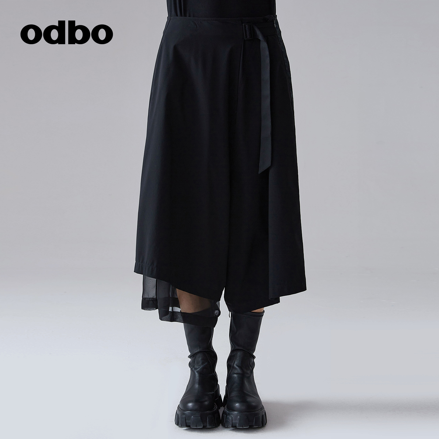 odbo/欧迪比欧原创设计网纱拼接休闲裤女早秋2023年新款阔腿裙裤