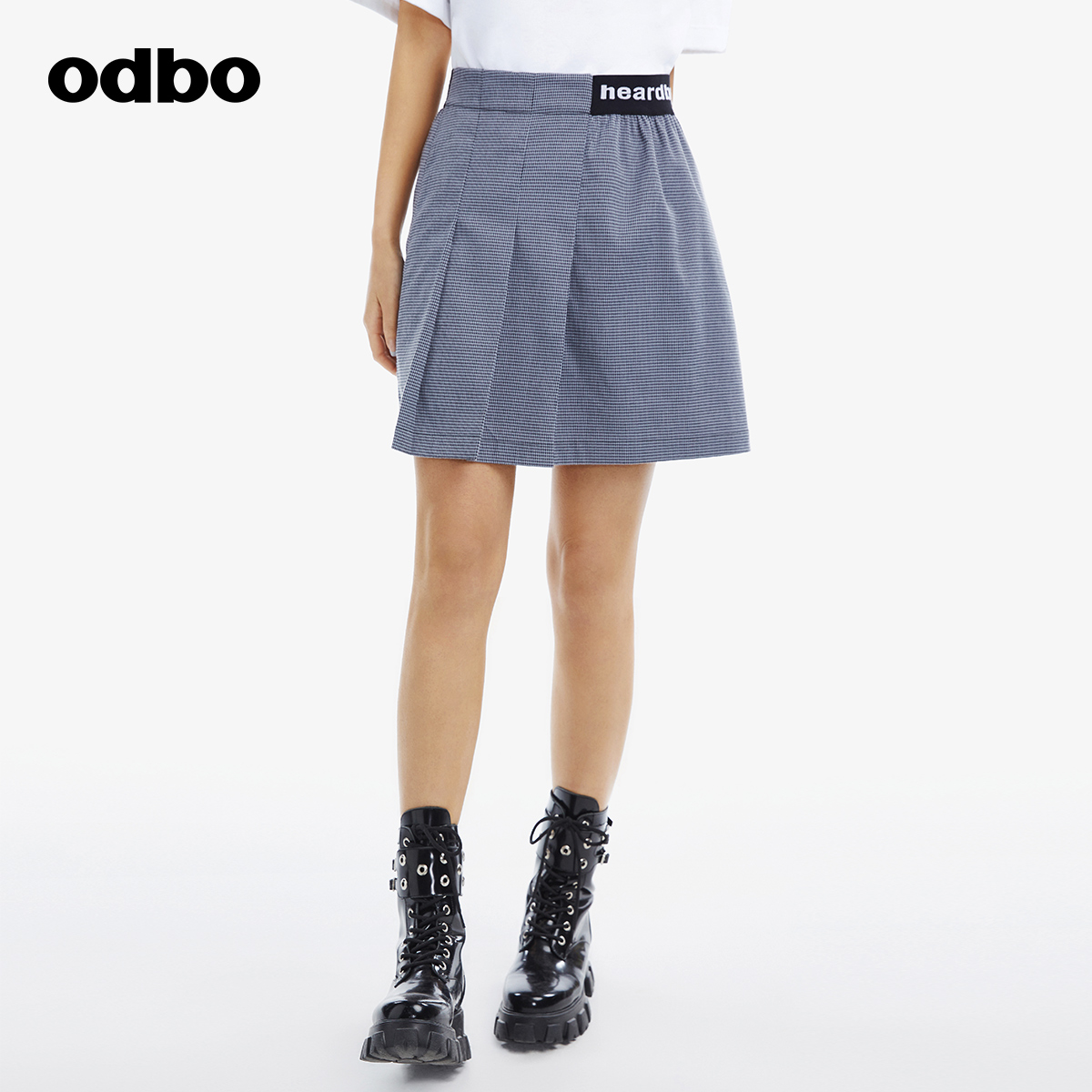 不对称千鸟格半身裙女