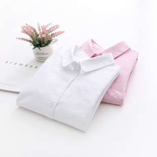 女长袖 秋季 纯棉牛津纺衬衫 简约百搭修身 学生文艺叠穿打底衬衣 新款