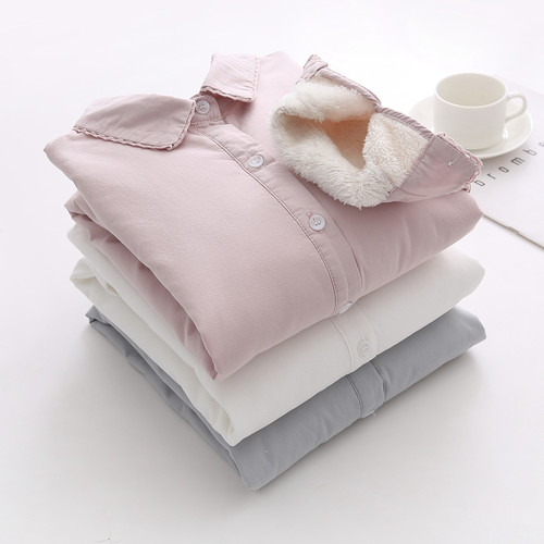 百搭纯色加绒加厚衬衫女长袖