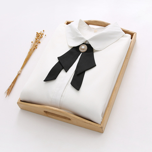 学生保暖衬衣 女长袖 秋冬新款 小清新文艺蝴蝶结雪纺加绒加厚白衬衫