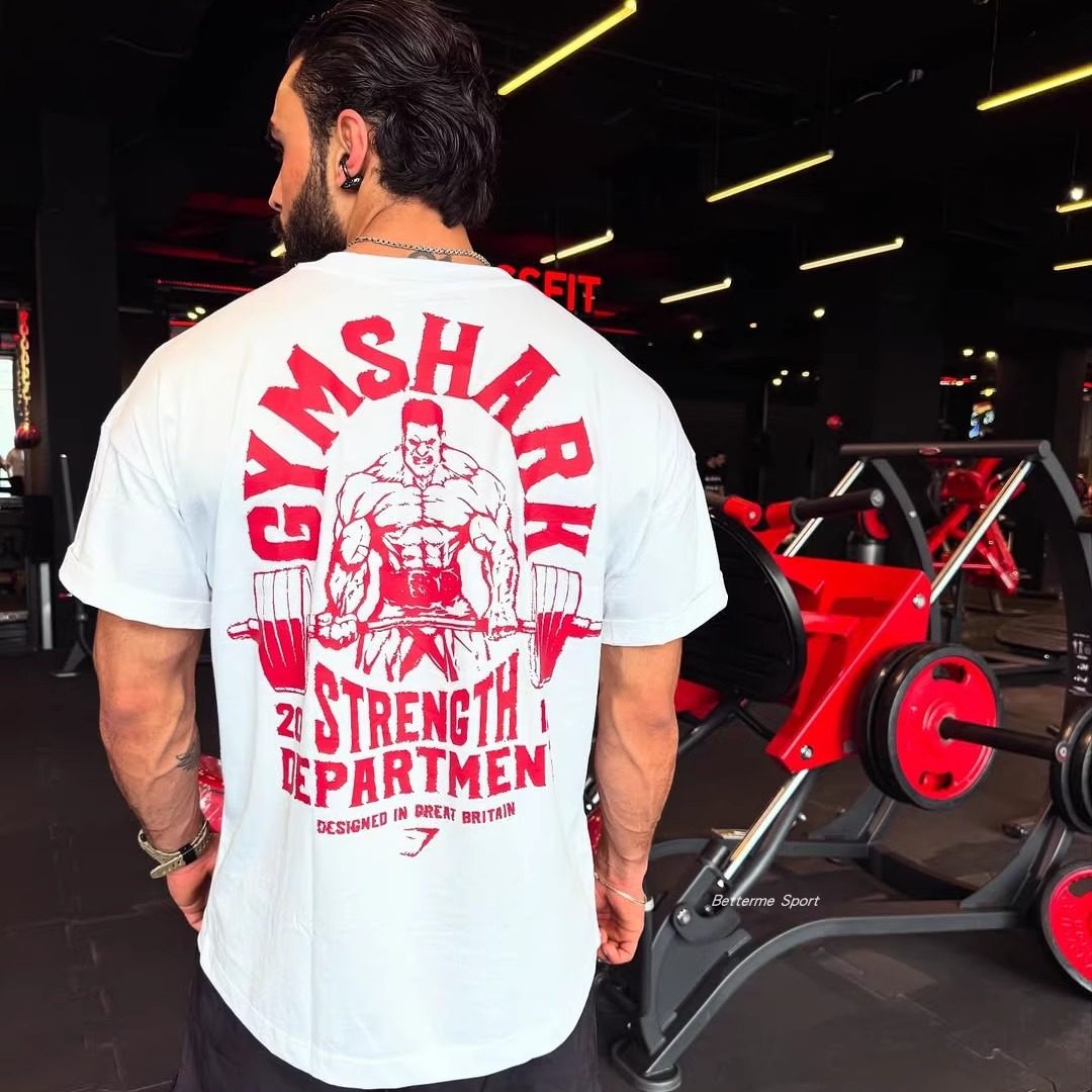 Gym_shark t恤 超大尺码重磅面料 健身运动训练 黑白纯棉半袖背心