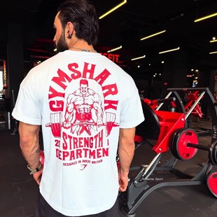 Gym_shark t恤 超大尺码重磅面料 健身运动训练 黑白纯棉半袖背心