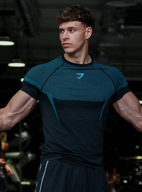 短袖无缝gym_shark Onyx 5.0 紧身衣 弹力运动训练健身服修身T恤