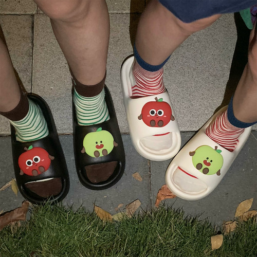 细细条eva可爱红苹果拖鞋男女