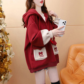 秋冬中长款 oversize高街潮牌外套2025年春秋学生百搭加绒连帽卫衣