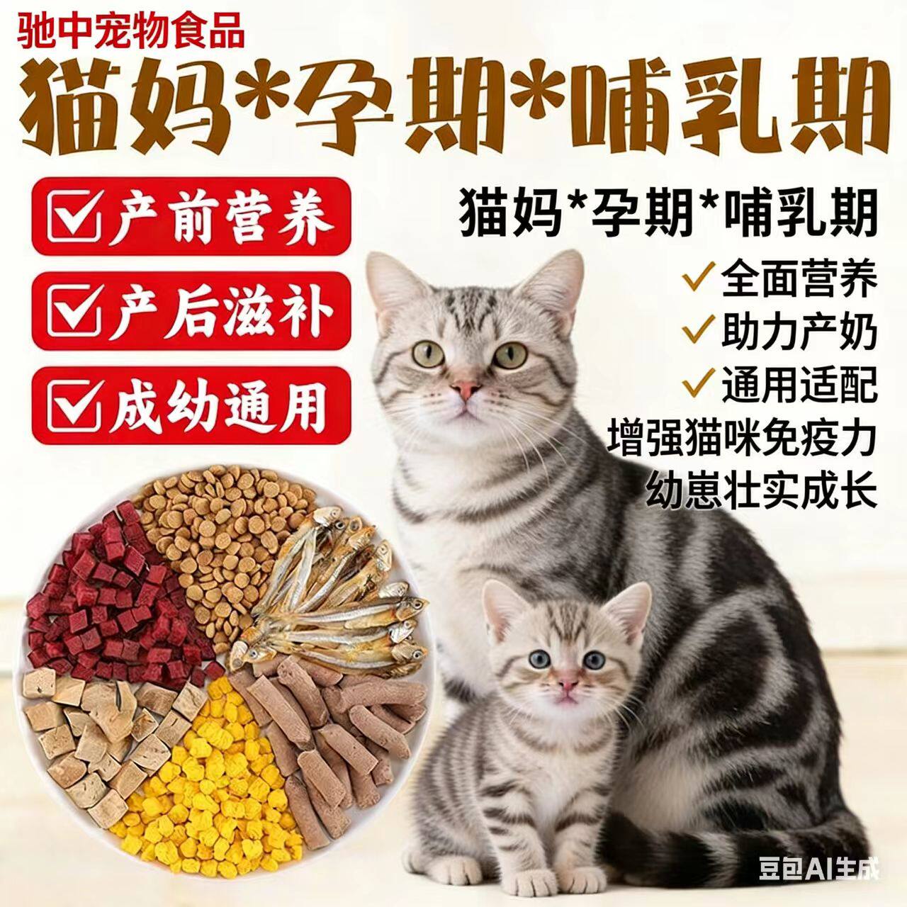 孕猫专用猫粮产前产后催奶下奶母猫猫妈妈专用粮冻干月子二满月后 - 实物图