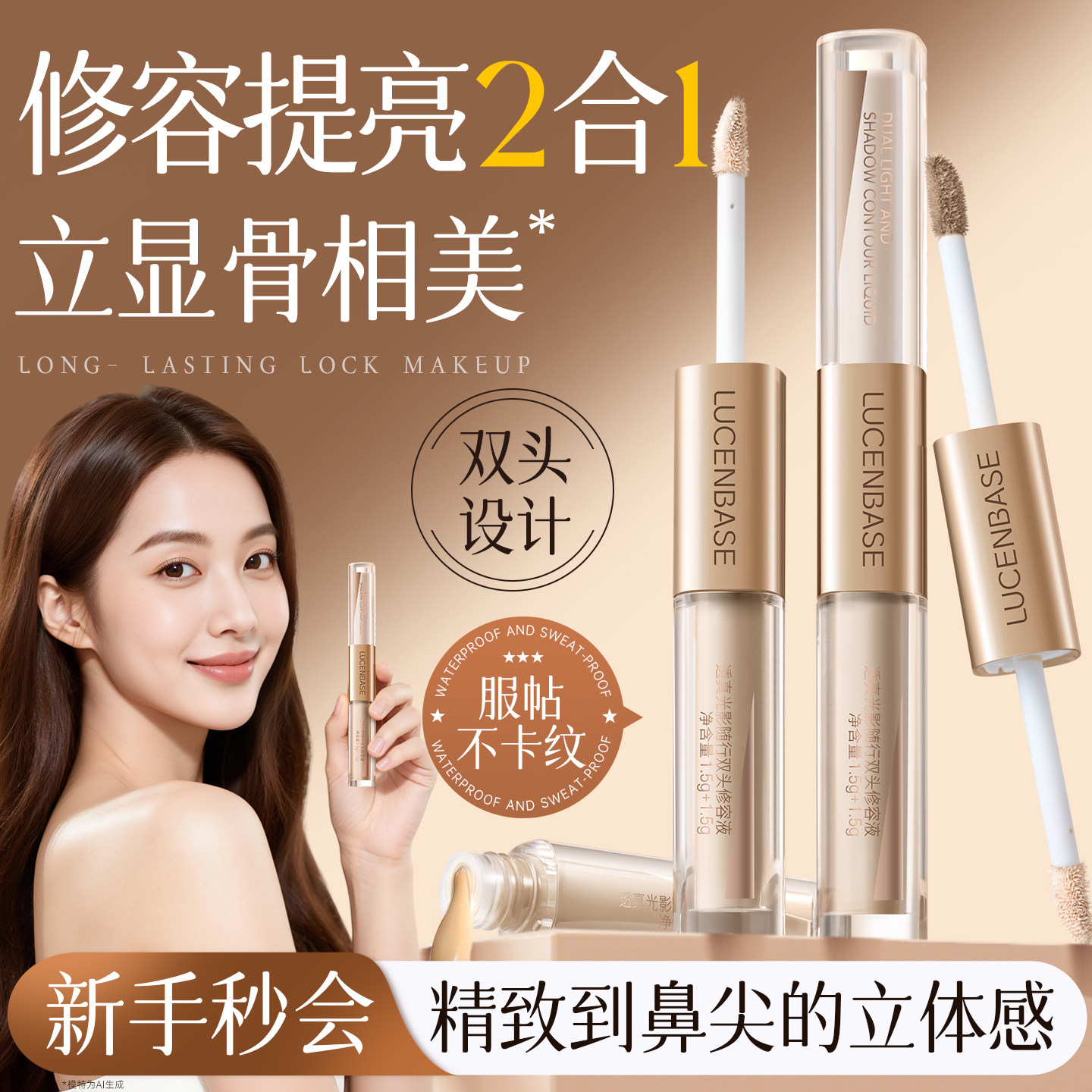 双头液体修容液高光提亮立体鼻影阴影自然泪沟法令纹面部凹陷测影