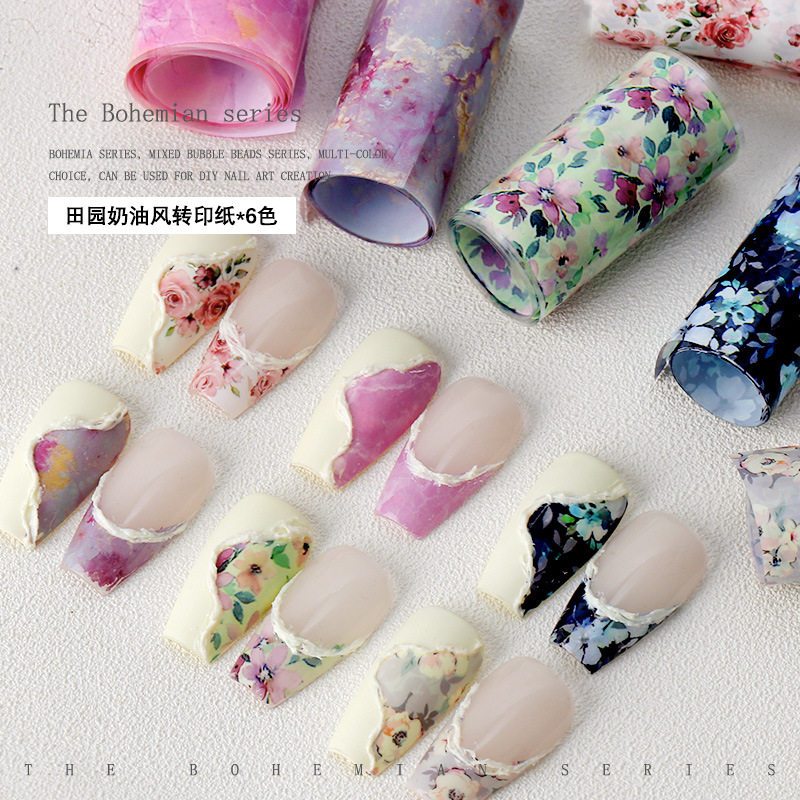 美甲星空纸转印纸贴纸田园奶油风转印纸星空贴纸玫瑰花朵星空贴纸