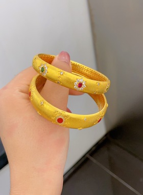 国金包银手镯大宽面贵妃镯手环送