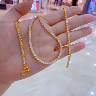 金包银项链男女款潮白金单排钻项链闪钻奢华锁骨链波光粼粼满钻款