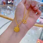 金包银项链福字圆牌精致百搭套链女新款 福字吊坠锁骨链送女友礼物