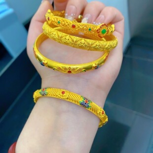 金包银手镯女珐琅彩花丝镂空新中式手镯宫廷风送女友轻奢款礼物
