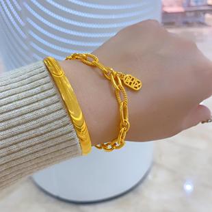 金包银手链男女款仿真金黄金麻花素圈平安大吉大利吊牌情侣送礼物