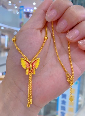 再逃公主镂空蝴蝶金包银项链