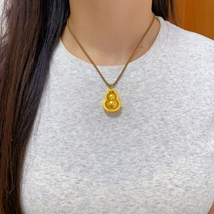 黄金包银坠女款古法葫芦吊坠项链实心轻奢福禄平安挂坠节日送礼物