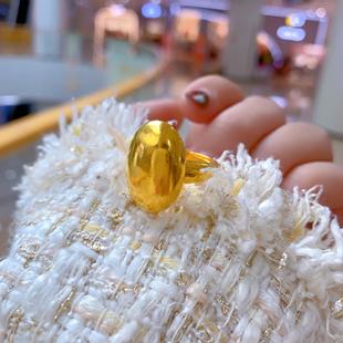 黄金包银实心戒指鸽子蛋亮面活口素圈时尚金店同款简约百搭送老婆