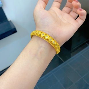 黄金包银手镯女款花丝镶嵌镂空时尚百搭轻奢款錾刻花丝手镯高级感