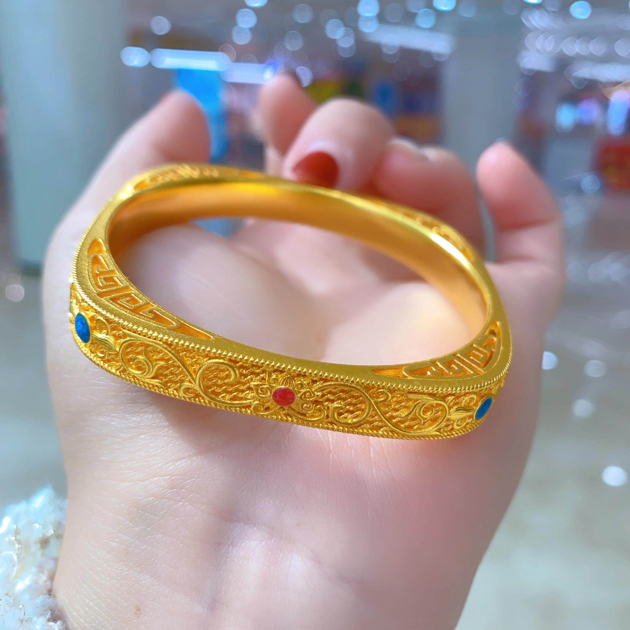 金包银手镯方形花丝镂空珐琅彩