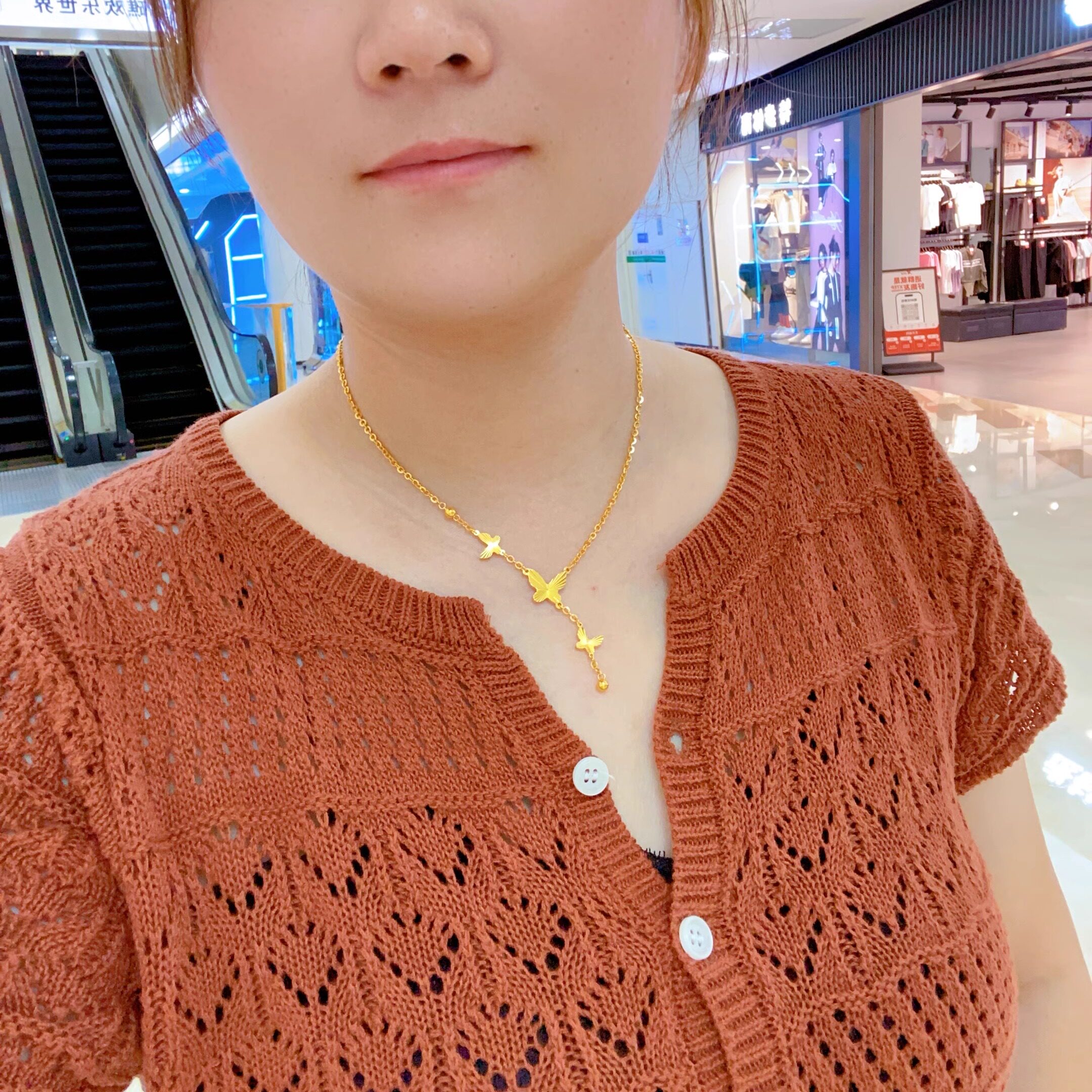 金包银项链女2024新款亮面5G流苏小仙蝶双层套链送女朋友节日礼物