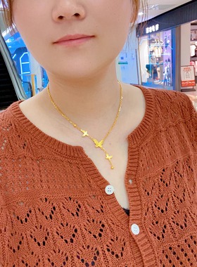 金包银项链女2024新款亮面5G流苏小仙蝶双层套链送女朋友节日礼物