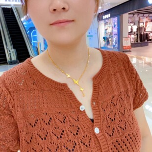 金包银项链女2024新款亮面5G流苏小仙蝶双层套链送女朋友节日礼物