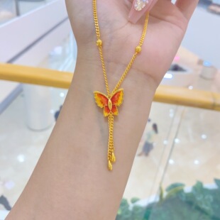 金包银项链女款时尚气质流苏黄金蝴蝶锁骨链不掉色精致送节日礼物