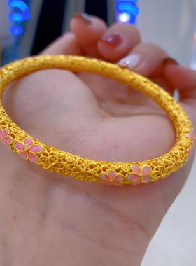 汉服配饰银镀金桃花镂空手镯