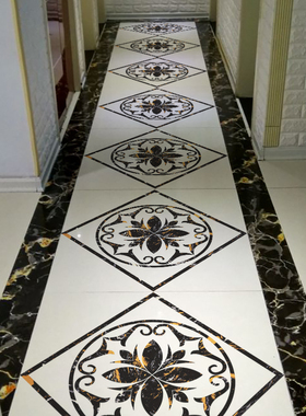 走廊地板拼花贴装饰客厅地面瓷砖美化地砖贴纸玄关波导线地贴防水