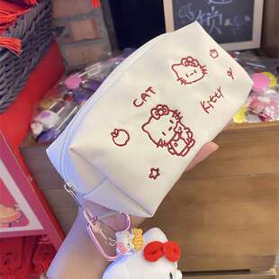 ins刺绣卡通kt猫笔袋可爱少女文具盒大容量学生高颜值文具收纳袋
