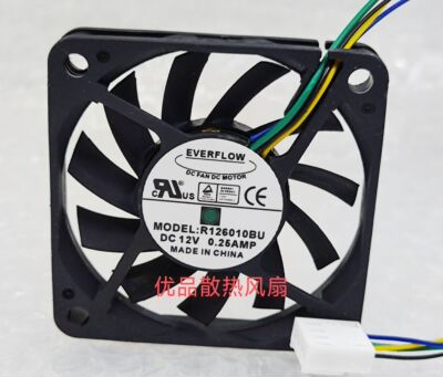 原装EVERFLOW R126010BU 12V 0.25A 6cm 6010  静音 4线散热风扇