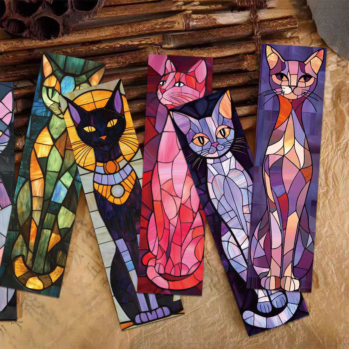 优雅的猫书签哥特玻璃纹理阅读书页籍签标注学生纸质卡片diy装饰