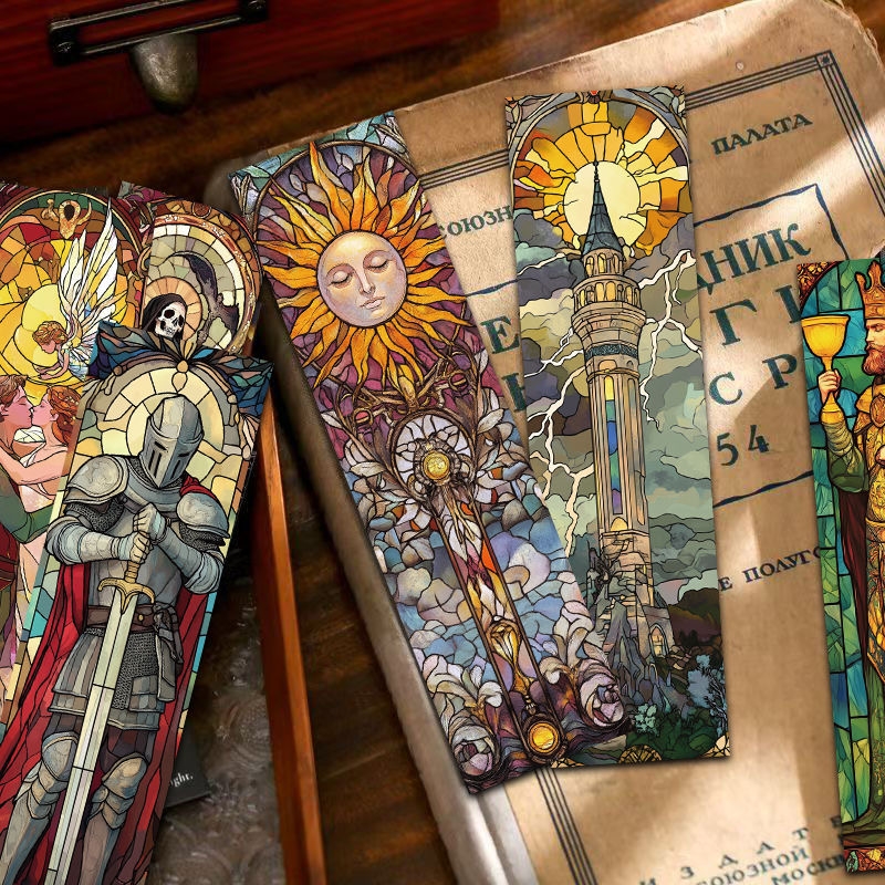 彩绘玻璃塔罗牌书签高级复古高颜值diy装饰阅读标记卡纸质小书签