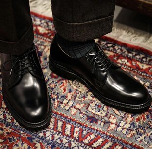 商务手工皮鞋 欧美男士 头层牛皮圆头德比鞋 英伦正装 男 黑色皮鞋