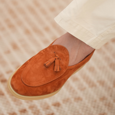 ZEYIMAKE一脚蹬lp乐福鞋男夏季羊皮流苏反绒英伦圆头无结构休闲鞋