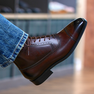 壹植鞋履切尔西靴男士商务休闲增高英伦百搭高帮复古马丁靴三接头