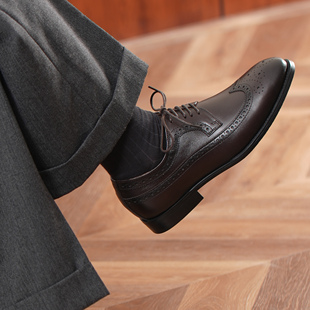 壹植鞋履皮鞋男结婚正装商务真皮英伦黑色增高布洛克雕花男士皮鞋