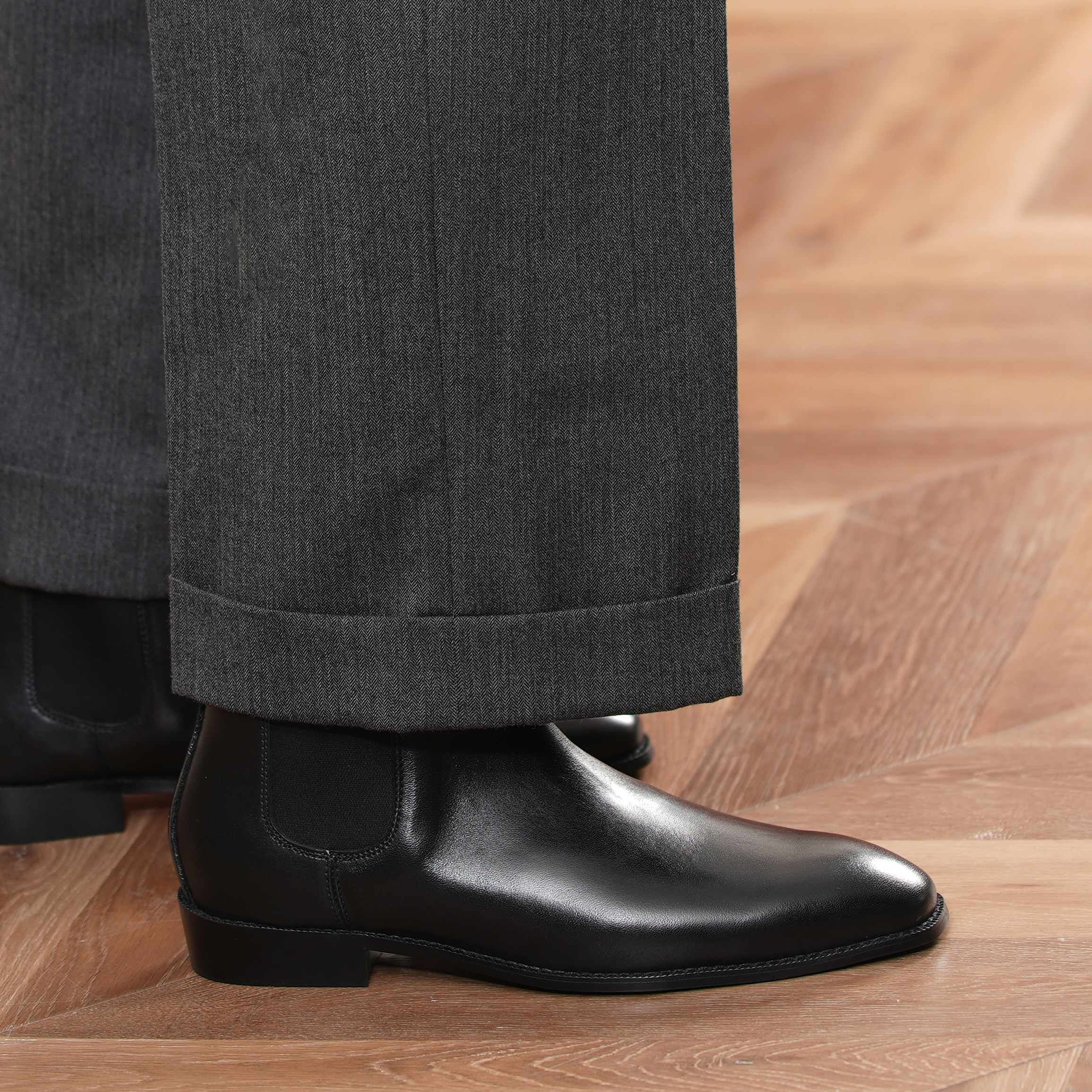 壹植鞋履切尔西靴男士秋冬真皮靴增高英伦手工高帮复古男鞋马丁靴