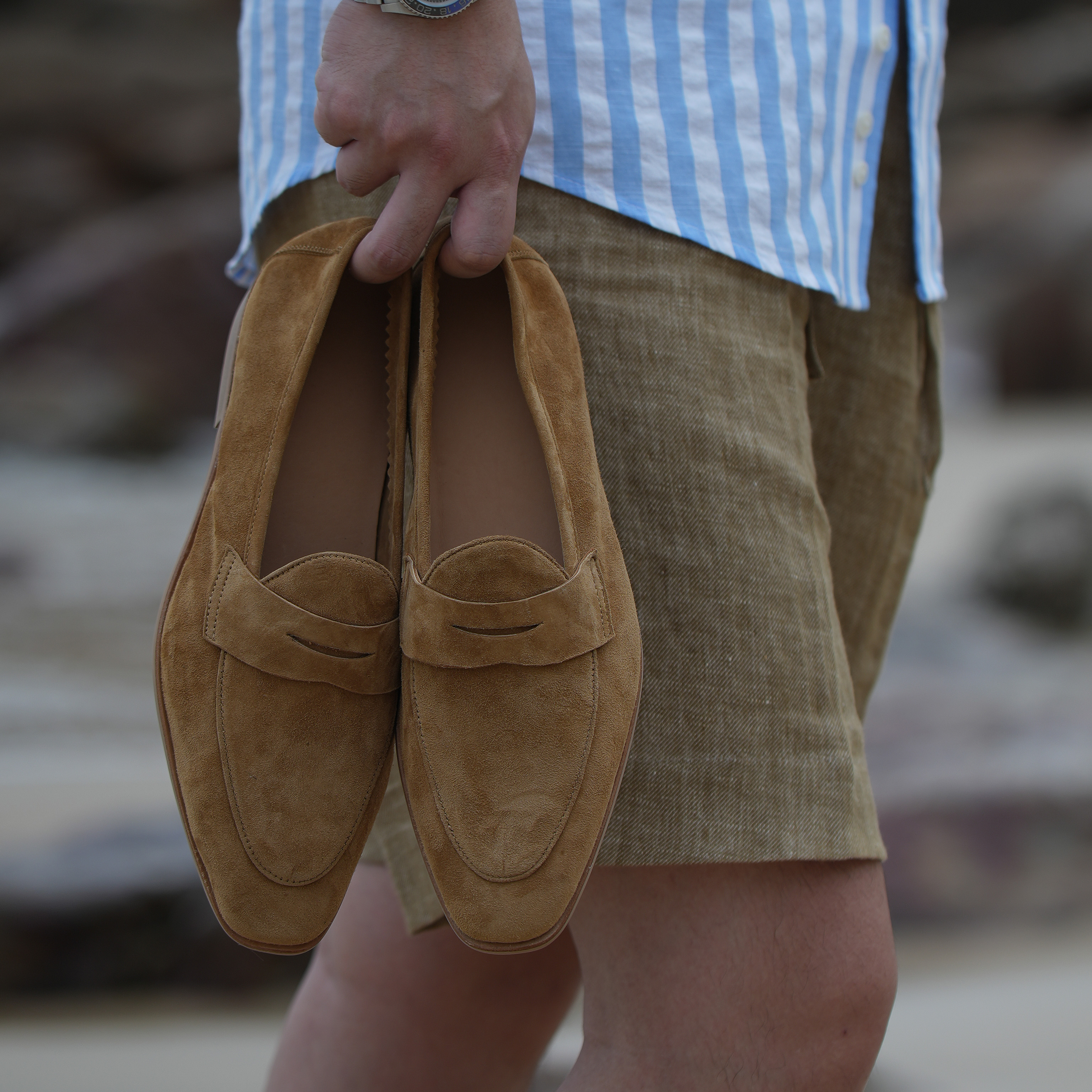 ZEYIMAKE壹植便士乐福鞋男英伦无结构夏季透气真皮翻毛皮休闲皮鞋