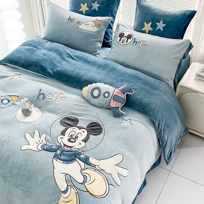 迪仕妮卡通儿童学生牛奶绒床单被套枕套床笠床上用品加绒四件套