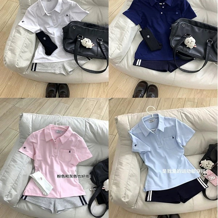 原创日系jk制服学院风简约短裤女透气校供百搭卫裤刺绣polo衫夏季