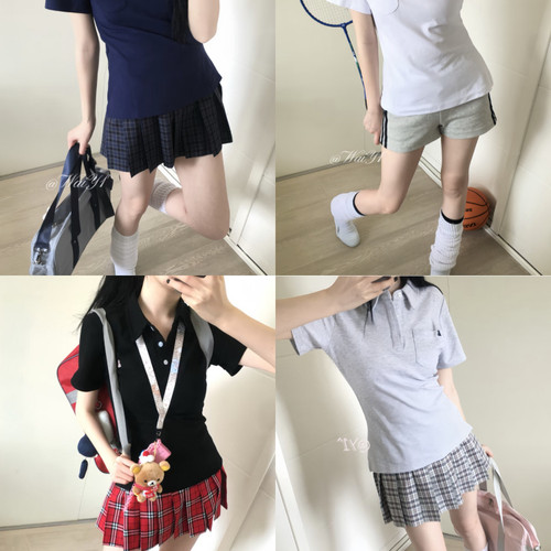 小谷原创学院风收腰POLO衫日系校供感学生短袖夏季基础款运动上衣