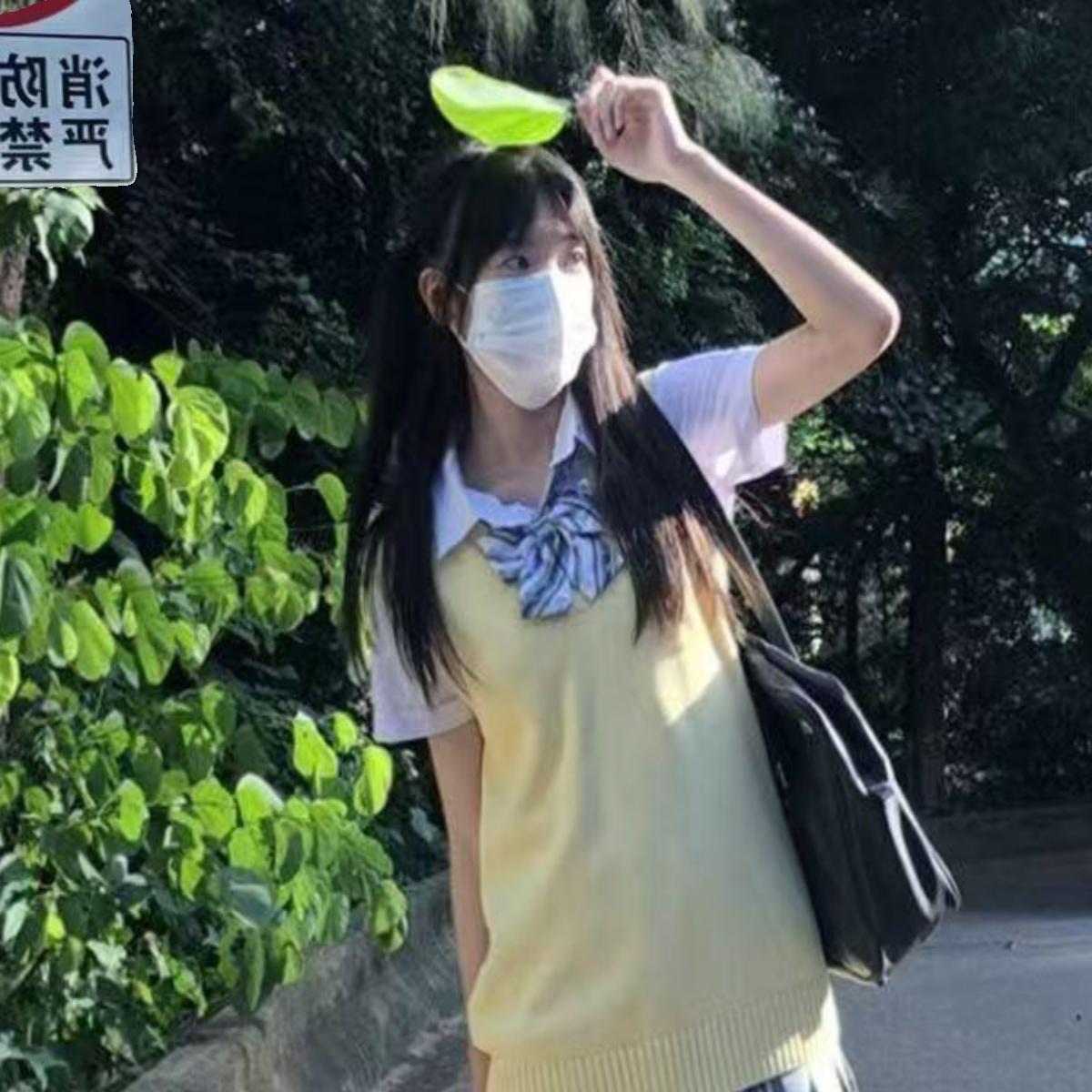 学院风日系jk制服针织衫马甲背心女学生V领无袖套头纯色基础毛衣