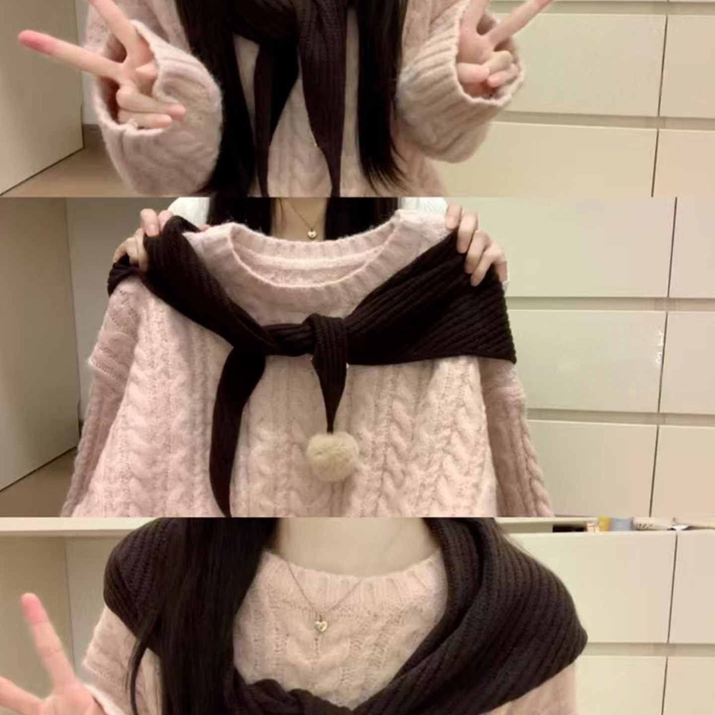 慵懒风韩系甜美粉色毛针织衫