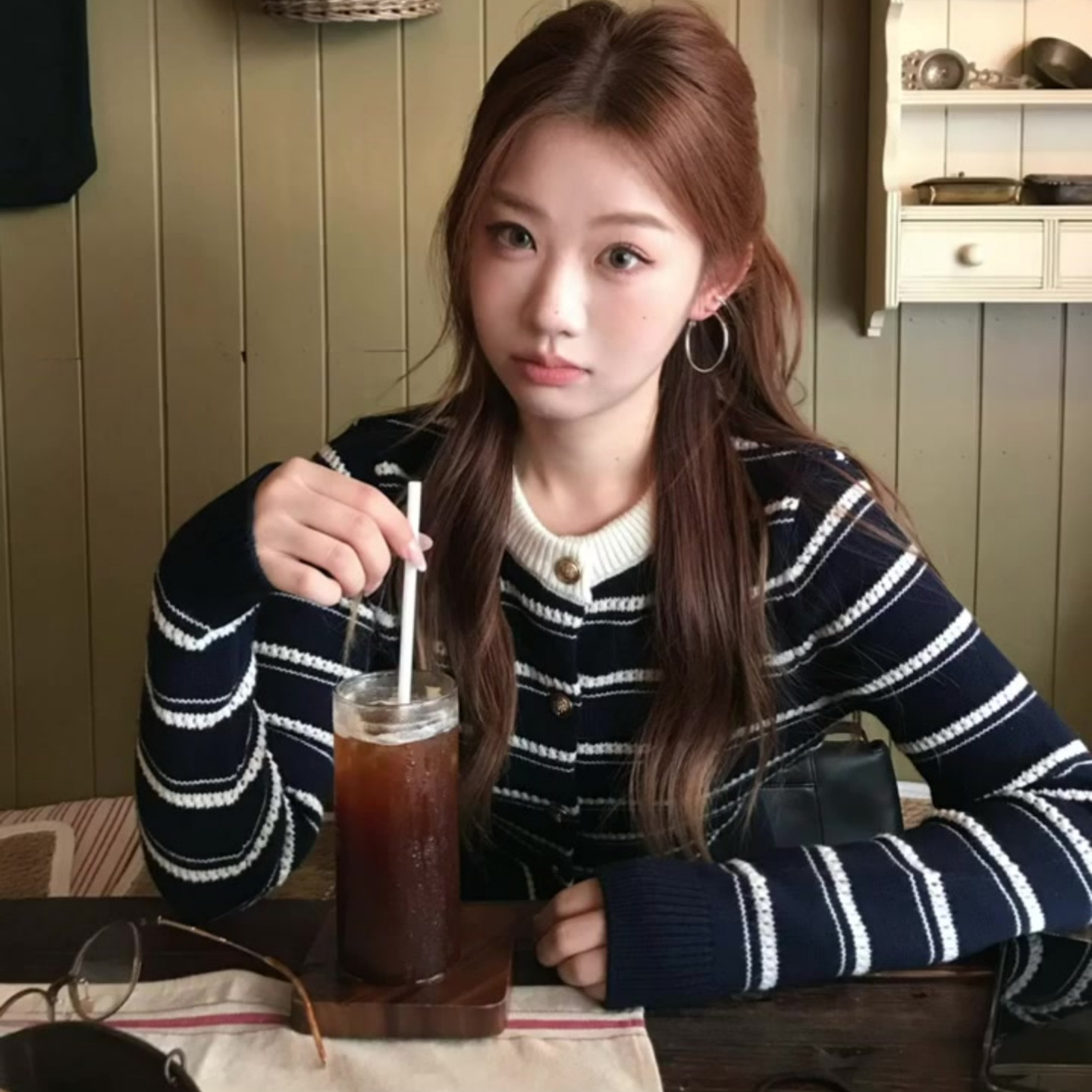 韩系慵懒风条纹长袖针织毛衣开衫